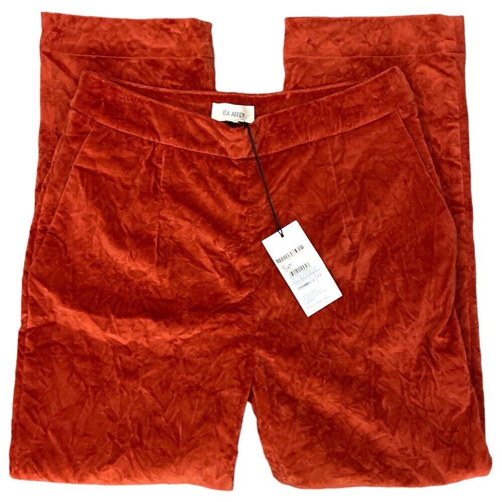 Isa Arfen Womens Size 12 Pants Crushed Velvet Orange Cayenne Classic Cropped NWT